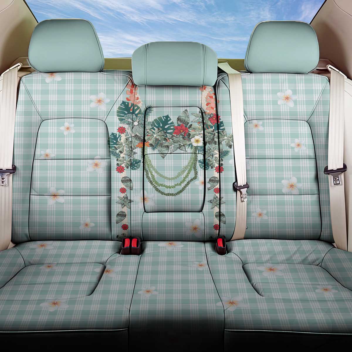 Turquoise Hawaiian Palaka Back Car Seat Cover Kukui Nut Money Lei LT9 One Size Turquoise - Polynesian Pride