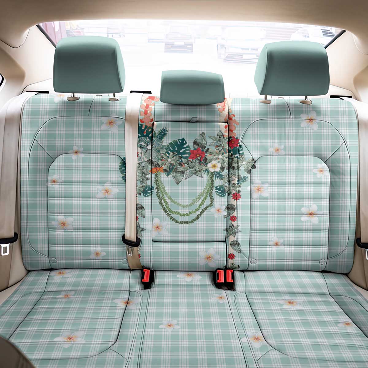 Turquoise Hawaiian Palaka Back Car Seat Cover Kukui Nut Money Lei LT9 - Polynesian Pride