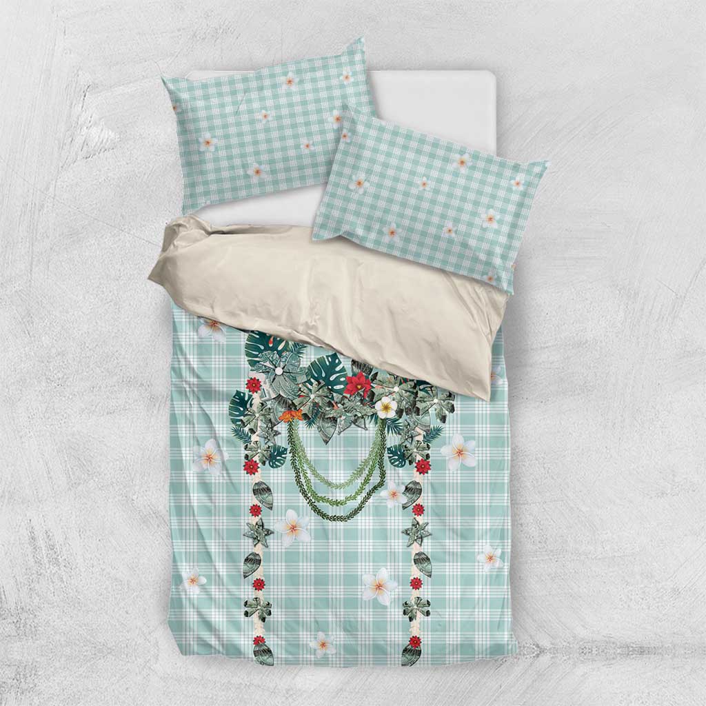 Turquoise Hawaiian Palaka Bedding Set Kukui Nut Money Lei - Polynesian Pride