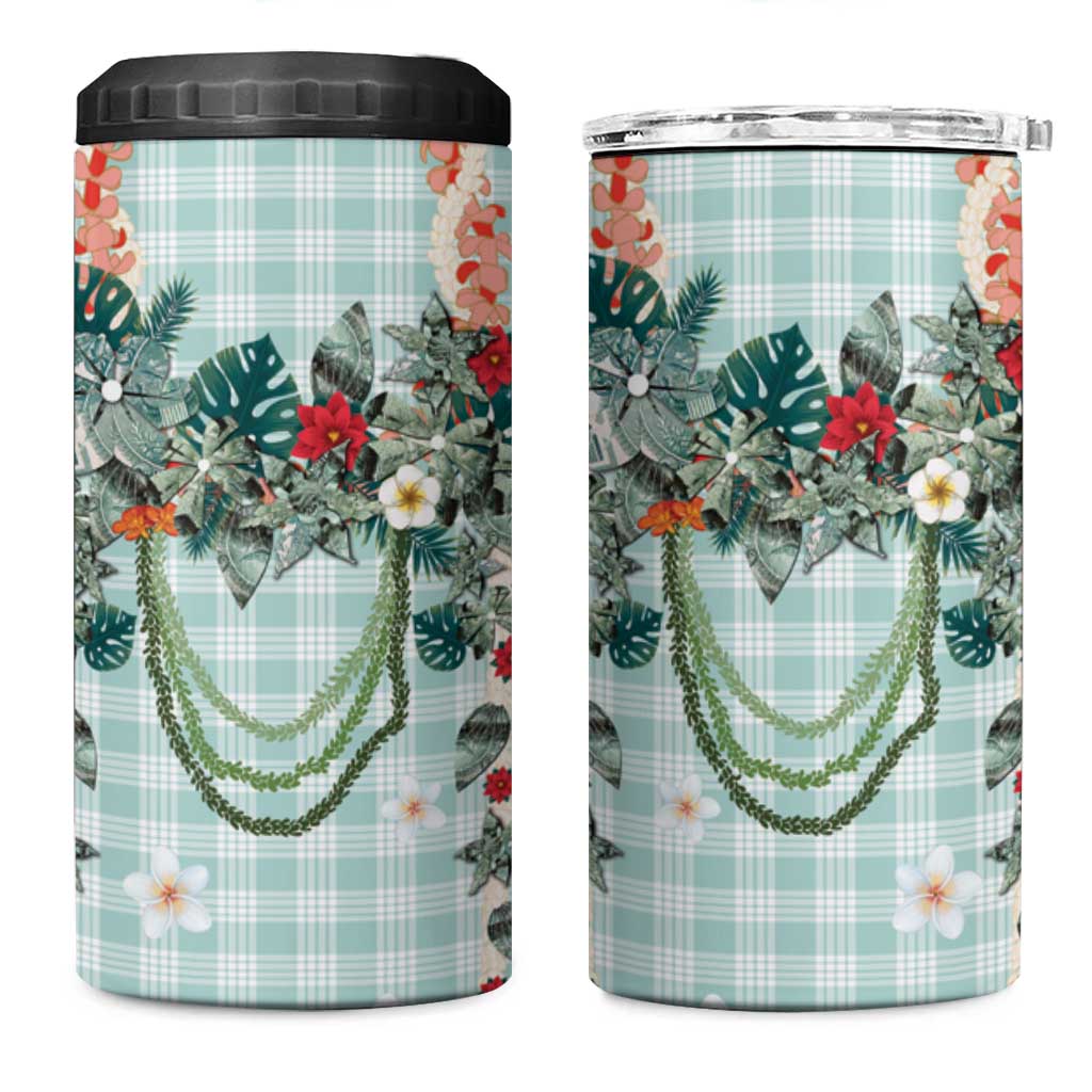 Turquoise Hawaiian Palaka 4 in 1 Can Cooler Tumbler Kukui Nut Money Lei LT9 One Size: 16 oz Turquoise - Polynesian Pride