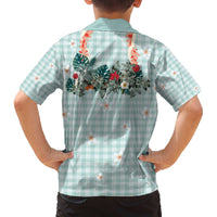 Turquoise Hawaiian Palaka Family Matching Off The Shoulder Long Sleeve Dress and Hawaiian Shirt Kukui Nut Money Lei LT9 - Polynesian Pride