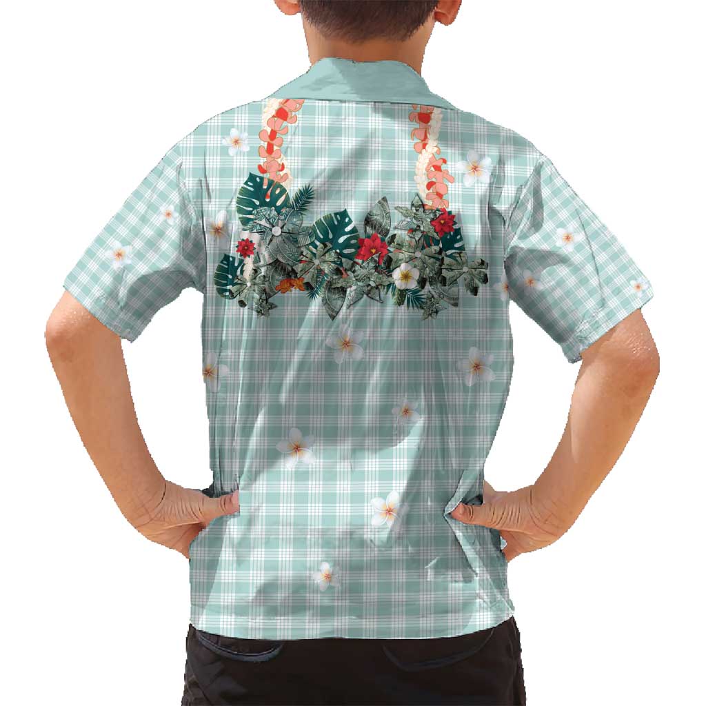 Turquoise Hawaiian Palaka Family Matching Off Shoulder Maxi Dress and Hawaiian Shirt Kukui Nut Money Lei LT9 - Polynesian Pride