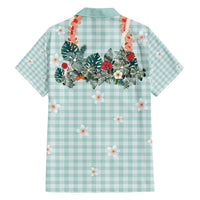 Turquoise Hawaiian Palaka Family Matching Off Shoulder Maxi Dress and Hawaiian Shirt Kukui Nut Money Lei LT9 - Polynesian Pride