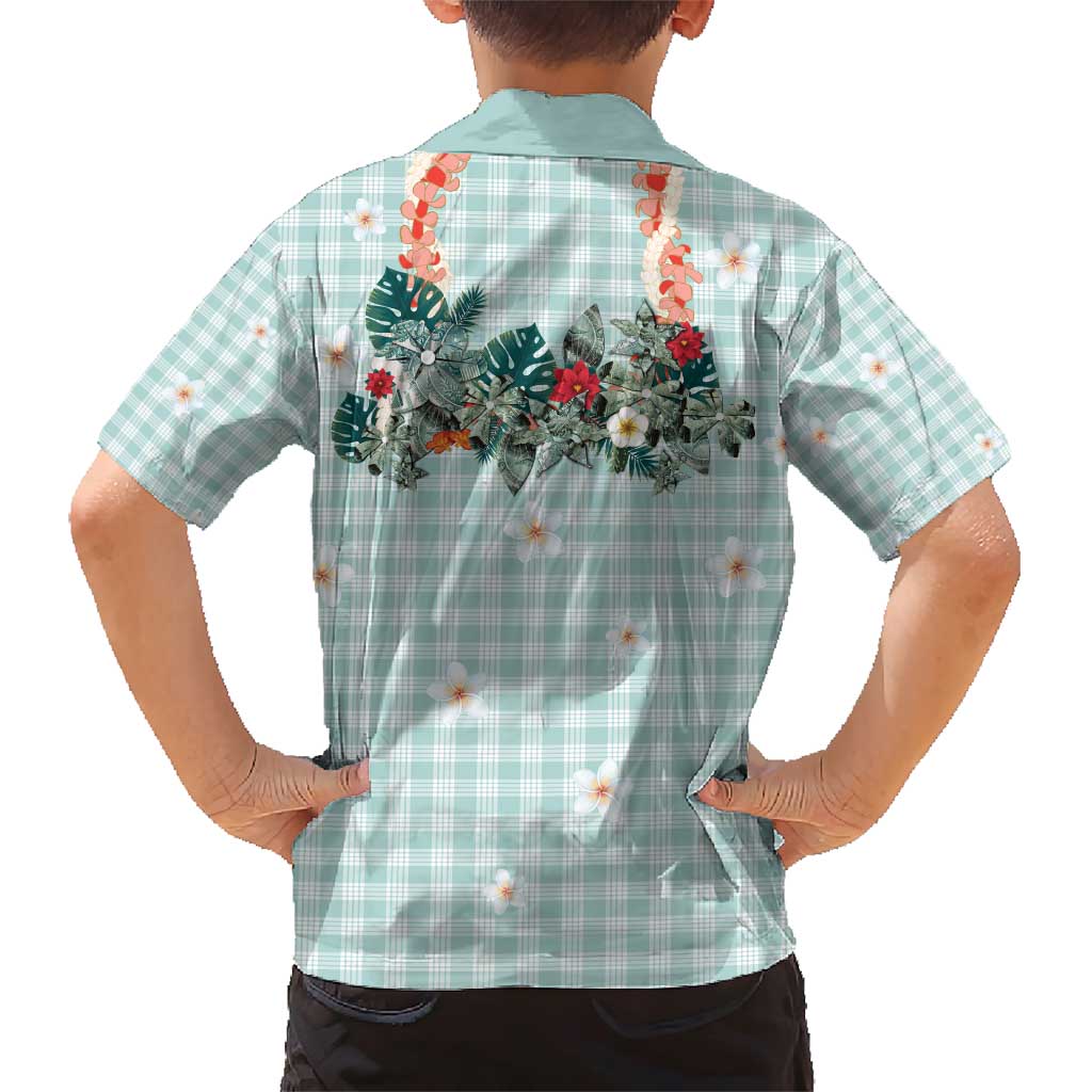 Turquoise Hawaiian Palaka Family Matching Short Sleeve Bodycon Dress and Hawaiian Shirt Kukui Nut Money Lei LT9 - Polynesian Pride