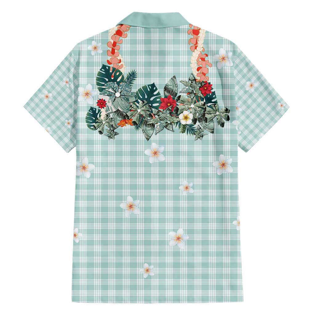 Turquoise Hawaiian Palaka Family Matching Short Sleeve Bodycon Dress and Hawaiian Shirt Kukui Nut Money Lei LT9 - Polynesian Pride
