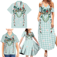 Turquoise Hawaiian Palaka Family Matching Summer Maxi Dress and Hawaiian Shirt Kukui Nut Money Lei LT9 - Polynesian Pride