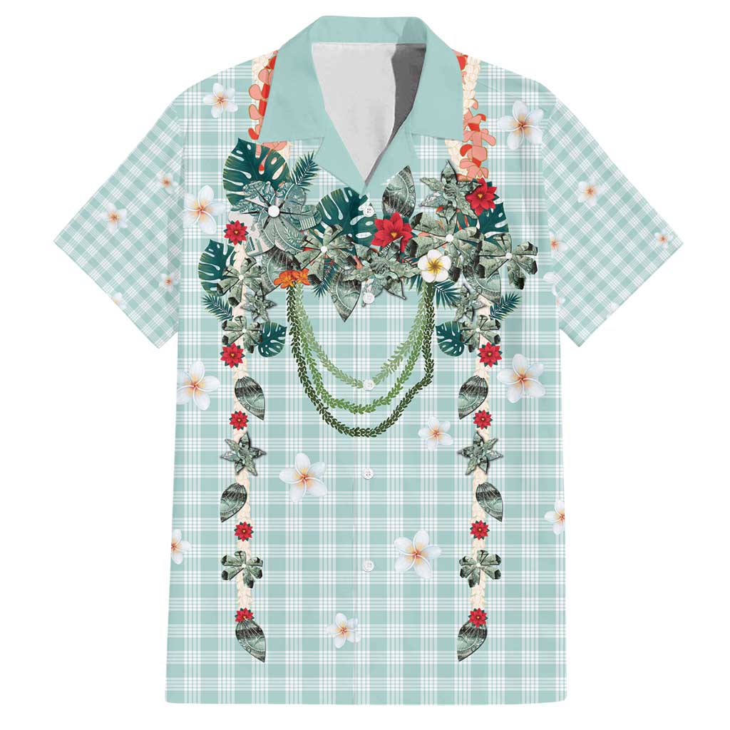 Turquoise Hawaiian Palaka Family Matching Tank Maxi Dress and Hawaiian Shirt Kukui Nut Money Lei LT9 Dad's Shirt - Short Sleeve Turquoise - Polynesian Pride