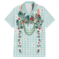 Turquoise Hawaiian Palaka Family Matching Tank Maxi Dress and Hawaiian Shirt Kukui Nut Money Lei LT9 Dad's Shirt - Short Sleeve Turquoise - Polynesian Pride