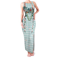 Turquoise Hawaiian Palaka Family Matching Tank Maxi Dress and Hawaiian Shirt Kukui Nut Money Lei LT9 Mom's Dress Turquoise - Polynesian Pride