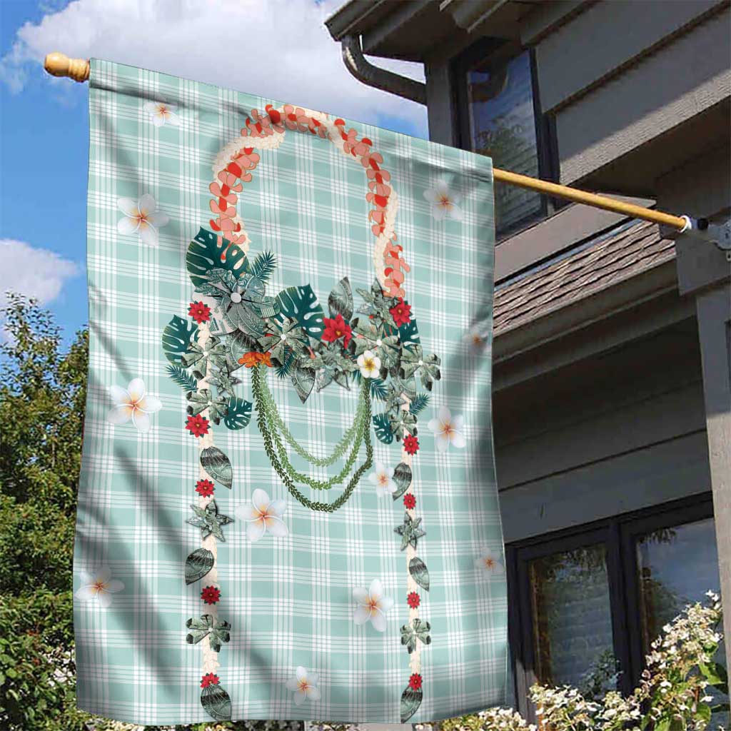 Turquoise Hawaiian Palaka Garden Flag Kukui Nut Money Lei - Polynesian Pride
