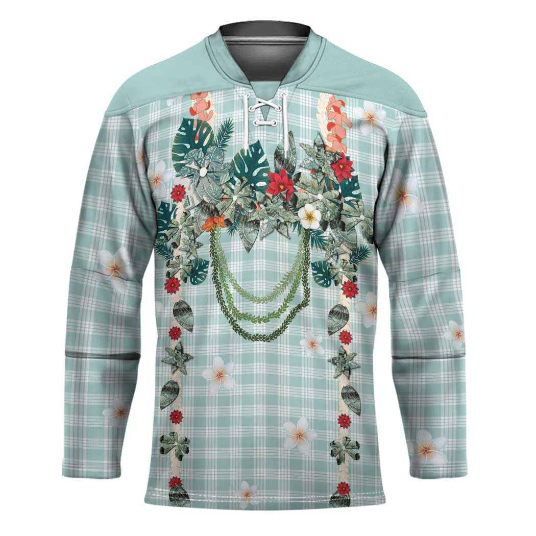 Turquoise Hawaiian Palaka Hockey Jersey Kukui Nut Money Lei - Polynesian Pride