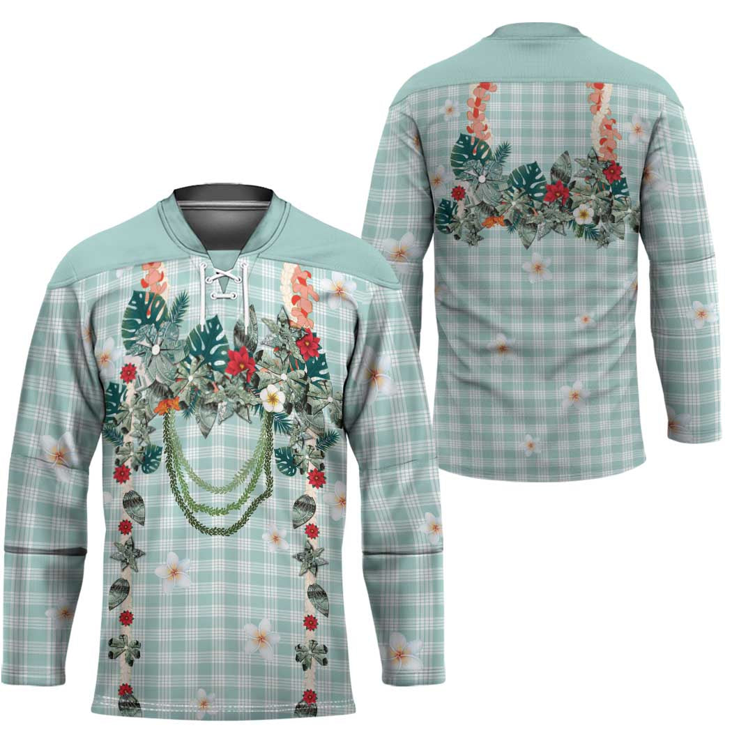Turquoise Hawaiian Palaka Hockey Jersey Kukui Nut Money Lei - Polynesian Pride