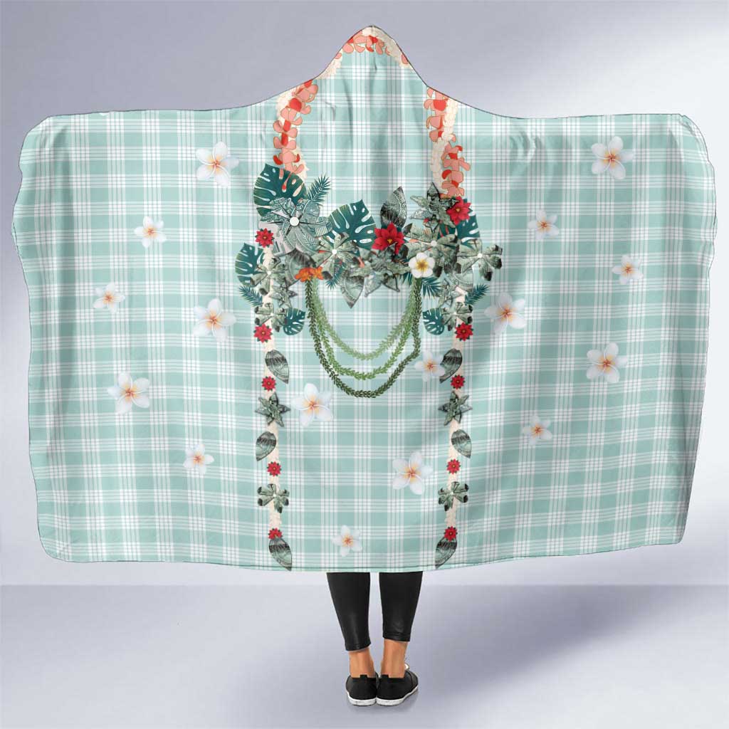Turquoise Hawaiian Palaka Hooded Blanket Kukui Nut Money Lei - Polynesian Pride