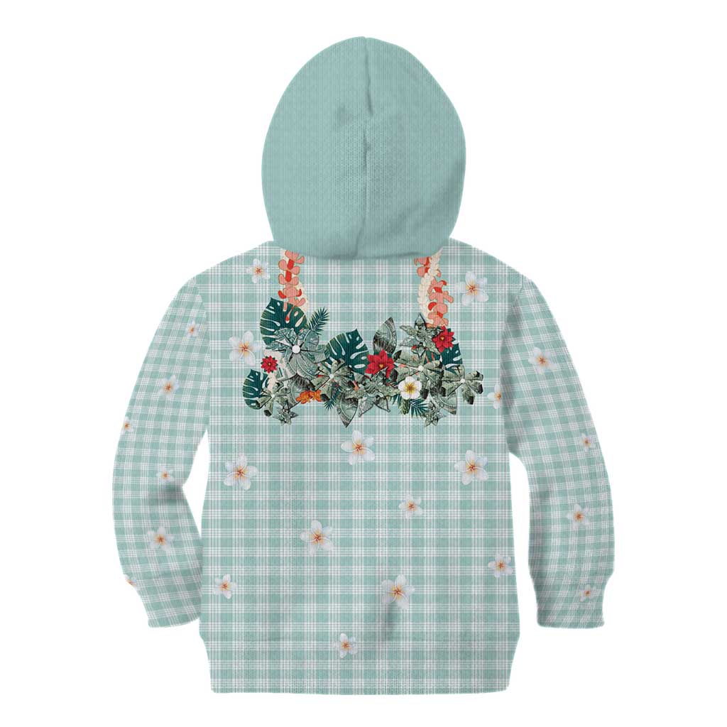 Turquoise Hawaiian Palaka Kid Hoodie Kukui Nut Money Lei - Polynesian Pride