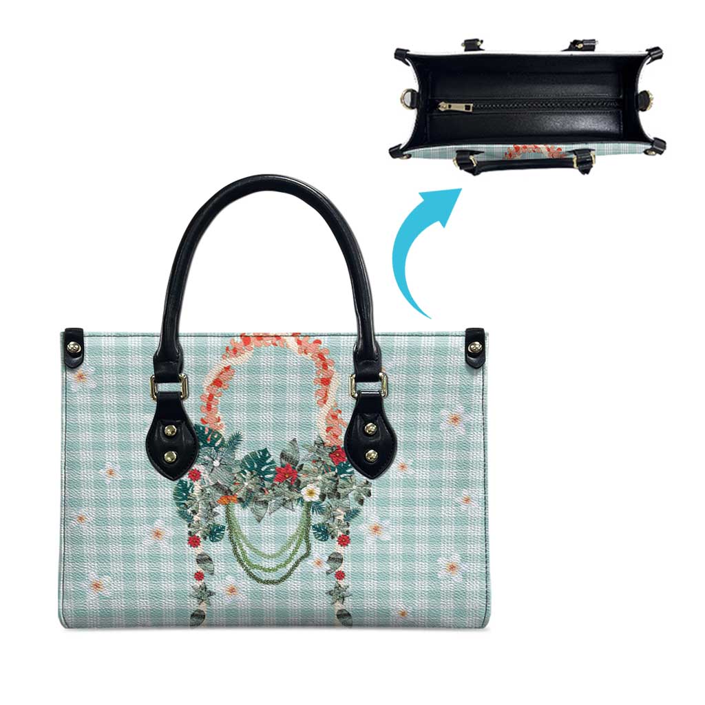 Turquoise Hawaiian Palaka Leather Bag Kukui Nut Money Lei - Polynesian Pride