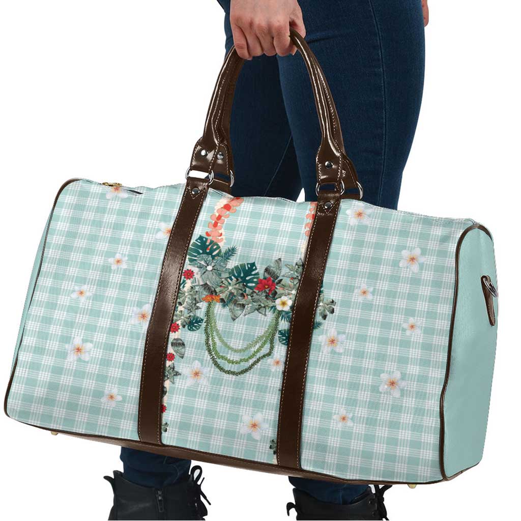 Turquoise Hawaiian Palaka Travel Bag Kukui Nut Money Lei - Polynesian Pride