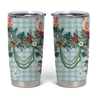 Turquoise Hawaiian Palaka Tumbler Cup Kukui Nut Money Lei - Polynesian Pride