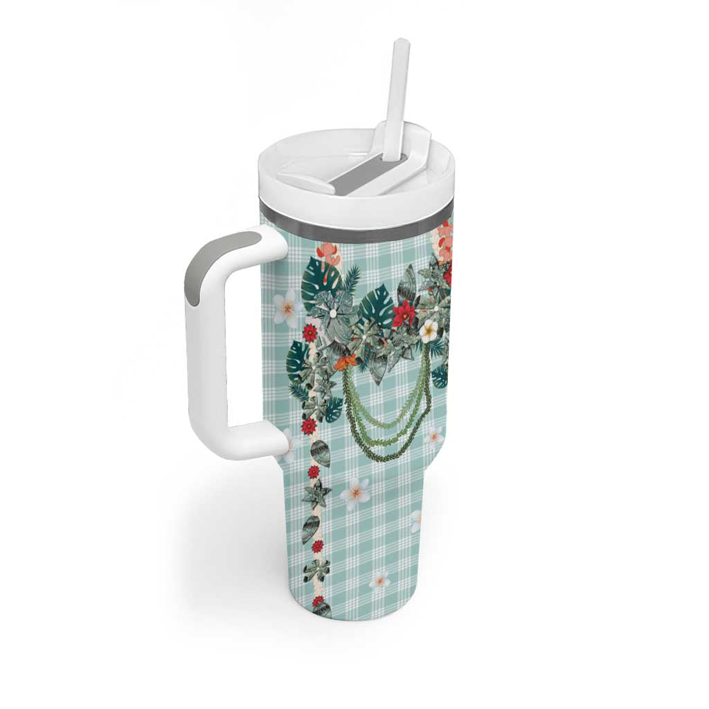 Turquoise Hawaiian Palaka Tumbler With Handle Kukui Nut Money Lei - Polynesian Pride