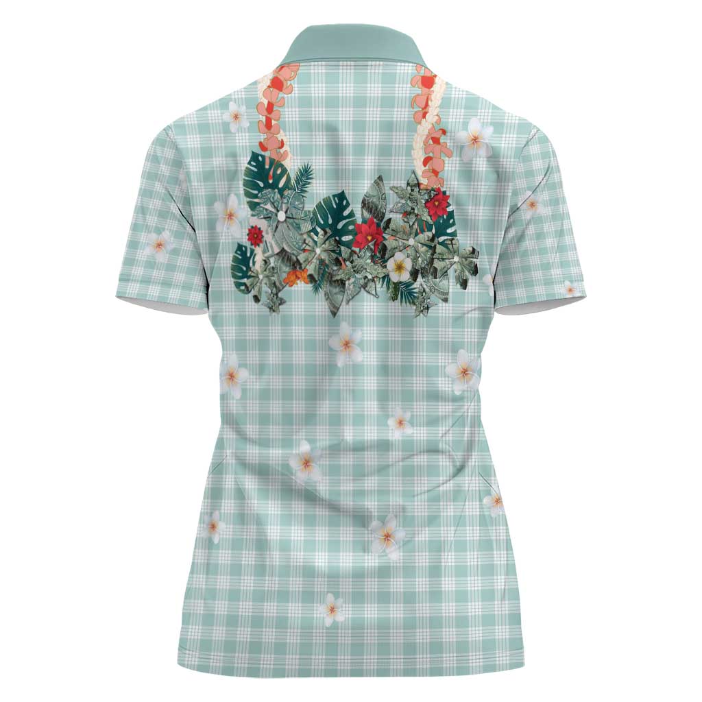 Turquoise Hawaiian Palaka Women Polo Shirt Kukui Nut Money Lei - Polynesian Pride