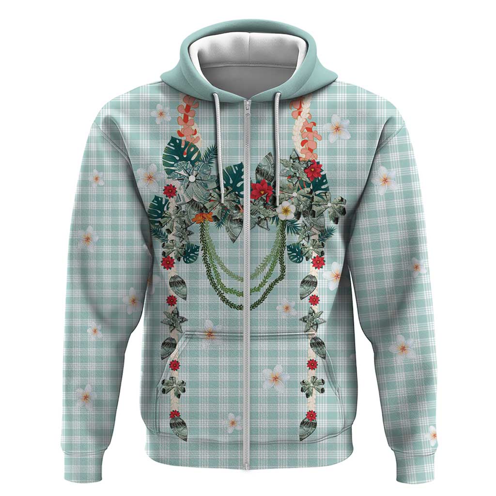 Turquoise Hawaiian Palaka Zip Hoodie Kukui Nut Money Lei - Polynesian Pride