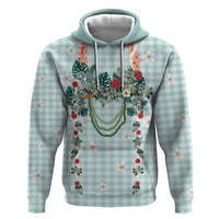 Turquoise Hawaiian Palaka Zip Hoodie Kukui Nut Money Lei - Polynesian Pride