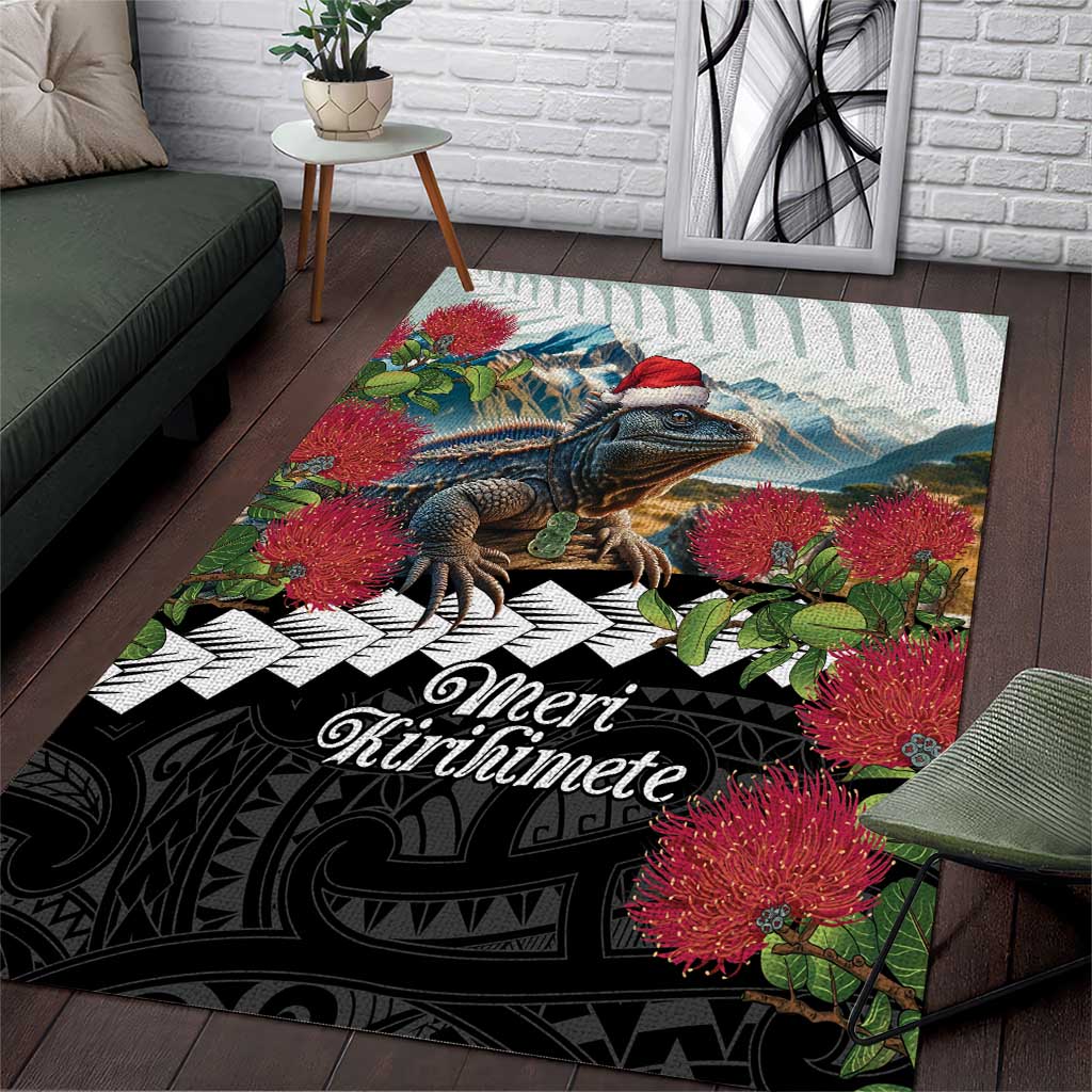 Meri Kirihimete Tuatara Area Rug New Zealand Fern with Puhutukawa Flowers LT9 Green - Polynesian Pride