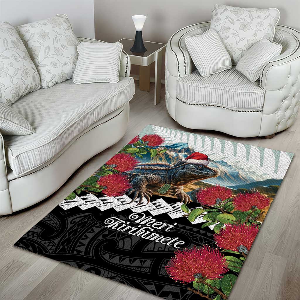 Meri Kirihimete Tuatara Area Rug New Zealand Fern with Puhutukawa Flowers LT9 - Polynesian Pride