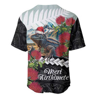 Meri Kirihimete Tuatara Baseball Jersey New Zealand Fern with Puhutukawa Flowers LT9 - Polynesian Pride