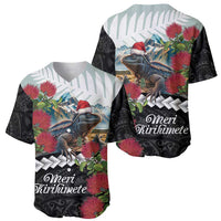 Meri Kirihimete Tuatara Baseball Jersey New Zealand Fern with Puhutukawa Flowers LT9 - Polynesian Pride