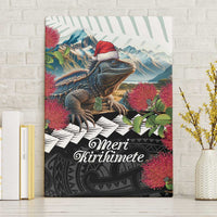 Meri Kirihimete Tuatara Canvas Wall Art New Zealand Fern with Puhutukawa Flowers LT9 Without Frame Green - Polynesian Pride