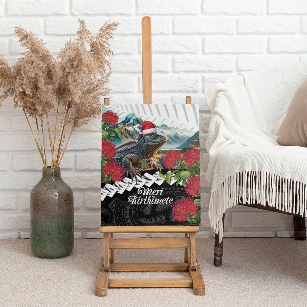 Meri Kirihimete Tuatara Canvas Wall Art New Zealand Fern with Puhutukawa Flowers LT9 - Polynesian Pride