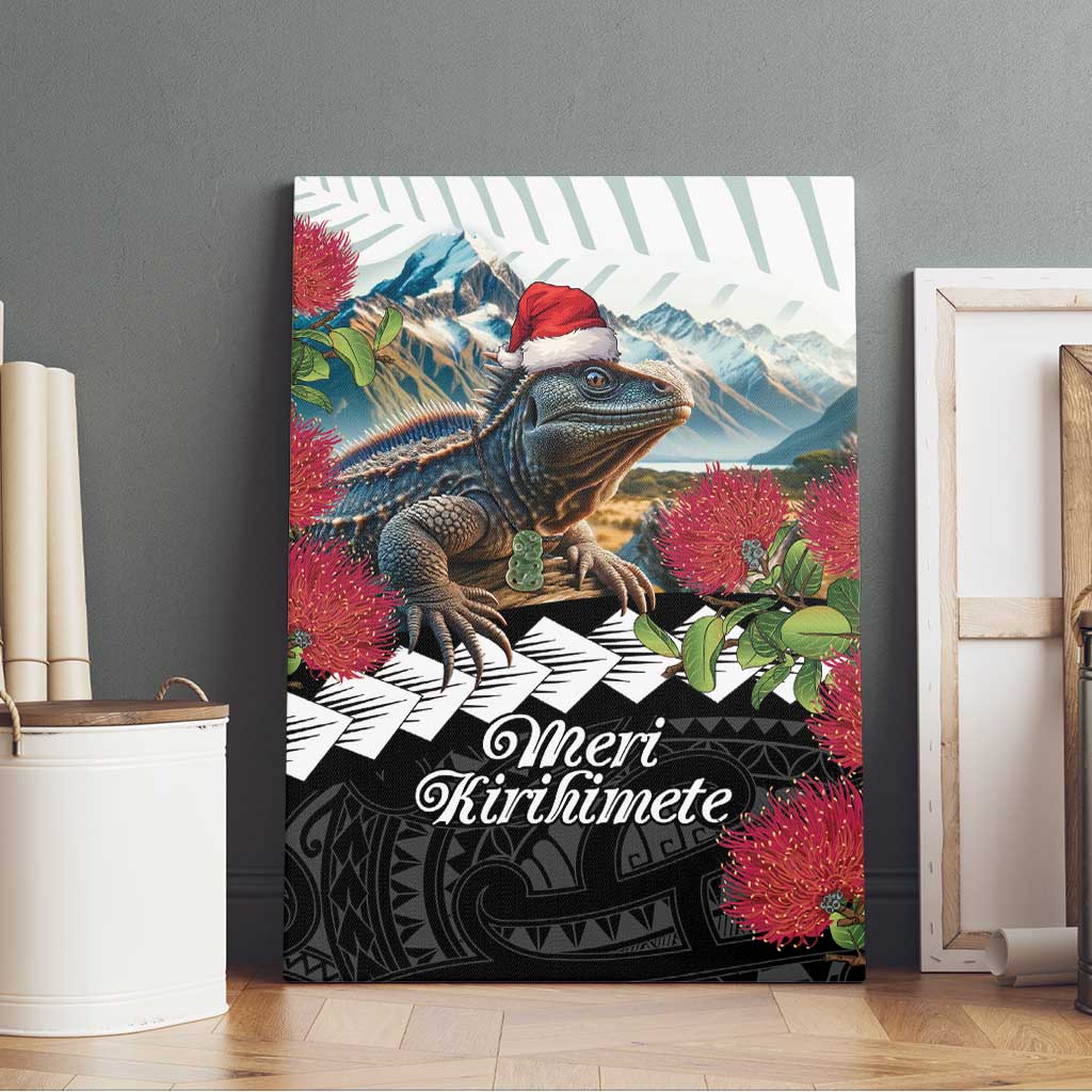 Meri Kirihimete Tuatara Canvas Wall Art New Zealand Fern with Puhutukawa Flowers LT9 - Polynesian Pride