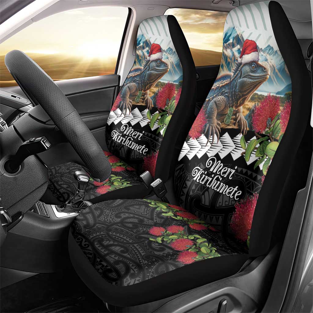 Meri Kirihimete Tuatara Car Seat Cover New Zealand Fern with Puhutukawa Flowers LT9 - Polynesian Pride