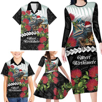 Meri Kirihimete Tuatara Family Matching Long Sleeve Bodycon Dress and Hawaiian Shirt New Zealand Fern with Puhutukawa Flowers LT9 - Polynesian Pride