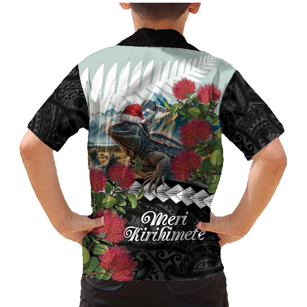 Meri Kirihimete Tuatara Family Matching Mermaid Dress and Hawaiian Shirt New Zealand Fern with Puhutukawa Flowers LT9 - Polynesian Pride