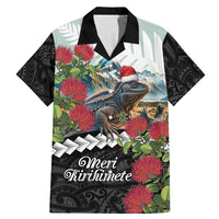 Meri Kirihimete Tuatara Family Matching Mermaid Dress and Hawaiian Shirt New Zealand Fern with Puhutukawa Flowers LT9 Dad's Shirt - Short Sleeve Green - Polynesian Pride