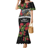 Meri Kirihimete Tuatara Family Matching Mermaid Dress and Hawaiian Shirt New Zealand Fern with Puhutukawa Flowers LT9 Mom's Dress Green - Polynesian Pride