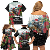 Meri Kirihimete Tuatara Family Matching Off Shoulder Short Dress and Hawaiian Shirt New Zealand Fern with Puhutukawa Flowers LT9 - Polynesian Pride