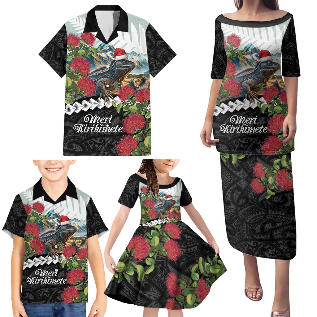 Meri Kirihimete Tuatara Family Matching Puletasi and Hawaiian Shirt New Zealand Fern with Puhutukawa Flowers LT9 - Polynesian Pride