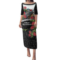 Meri Kirihimete Tuatara Family Matching Puletasi and Hawaiian Shirt New Zealand Fern with Puhutukawa Flowers LT9 Mom's Dress Green - Polynesian Pride