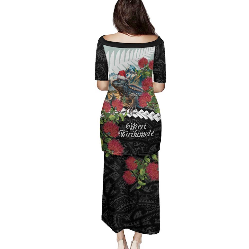 Meri Kirihimete Tuatara Family Matching Puletasi and Hawaiian Shirt New Zealand Fern with Puhutukawa Flowers LT9 - Polynesian Pride