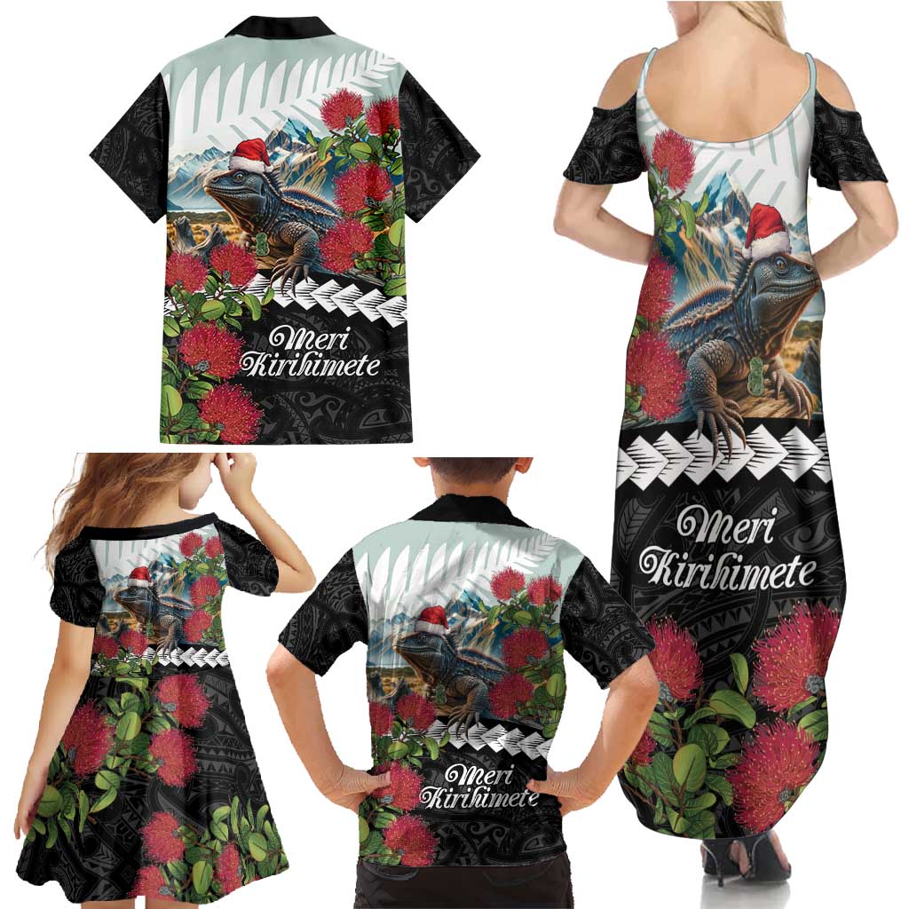 Meri Kirihimete Tuatara Family Matching Summer Maxi Dress and Hawaiian Shirt New Zealand Fern with Puhutukawa Flowers LT9 - Polynesian Pride