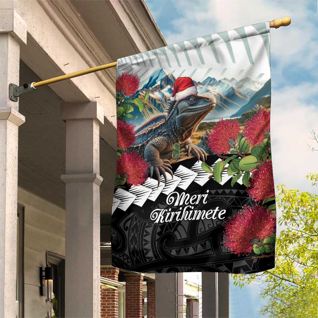 Meri Kirihimete Tuatara Garden Flag New Zealand Fern with Puhutukawa Flowers LT9 House Flag Green - Polynesian Pride