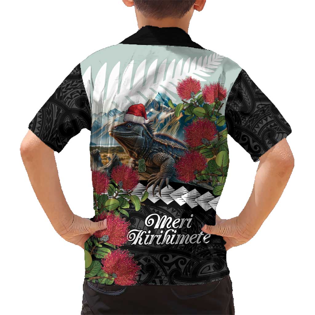 Meri Kirihimete Tuatara Hawaiian Shirt New Zealand Fern with Puhutukawa Flowers LT9 - Polynesian Pride