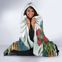 Meri Kirihimete Tuatara Hooded Blanket New Zealand Fern with Puhutukawa Flowers LT9 - Polynesian Pride