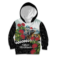 Meri Kirihimete Tuatara Kid Hoodie New Zealand Fern with Puhutukawa Flowers LT9 Hoodie Green - Polynesian Pride