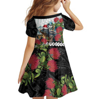 Meri Kirihimete Tuatara Kid Short Sleeve Dress New Zealand Fern with Puhutukawa Flowers LT9 - Polynesian Pride