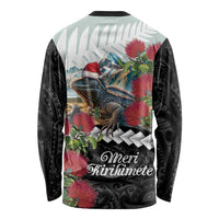 Meri Kirihimete Tuatara Long Sleeve Shirt New Zealand Fern with Puhutukawa Flowers LT9 - Polynesian Pride
