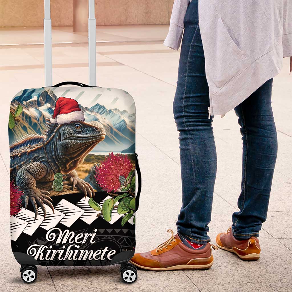 Meri Kirihimete Tuatara Luggage Cover New Zealand Fern with Puhutukawa Flowers LT9 Green - Polynesian Pride