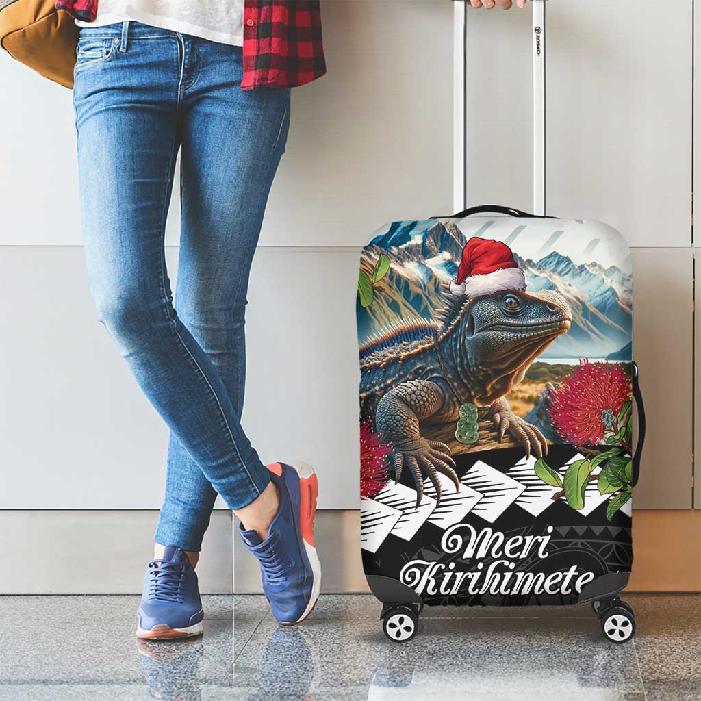 Meri Kirihimete Tuatara Luggage Cover New Zealand Fern with Puhutukawa Flowers LT9 - Polynesian Pride